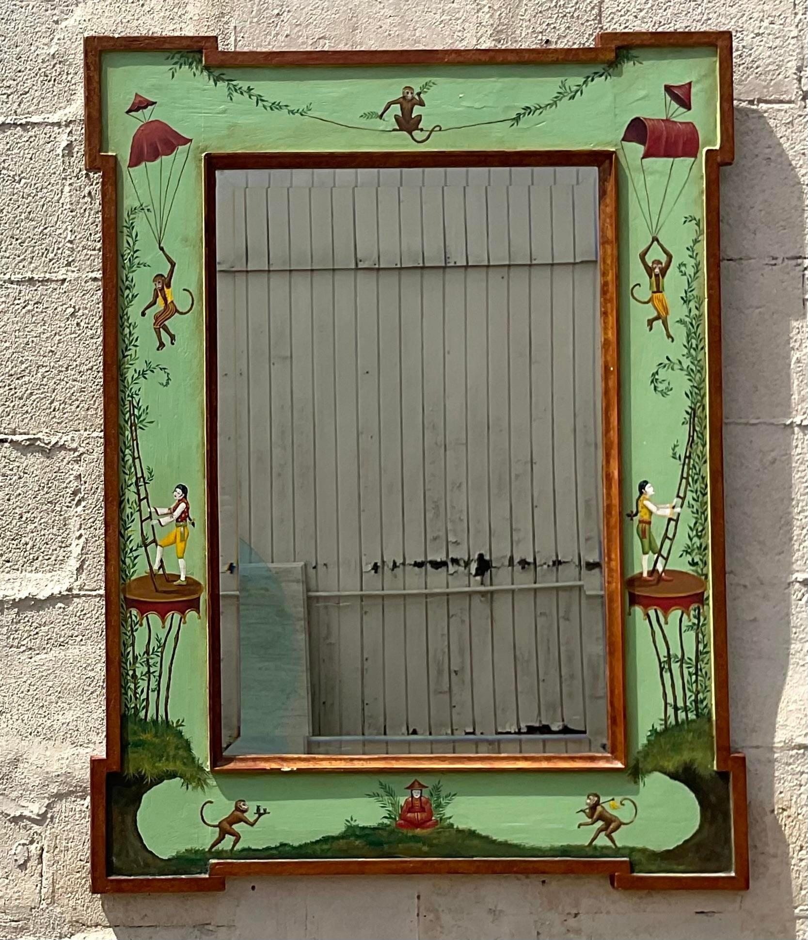 20th Century Vintage Regency Hand Painted Circus Mirror For Sale