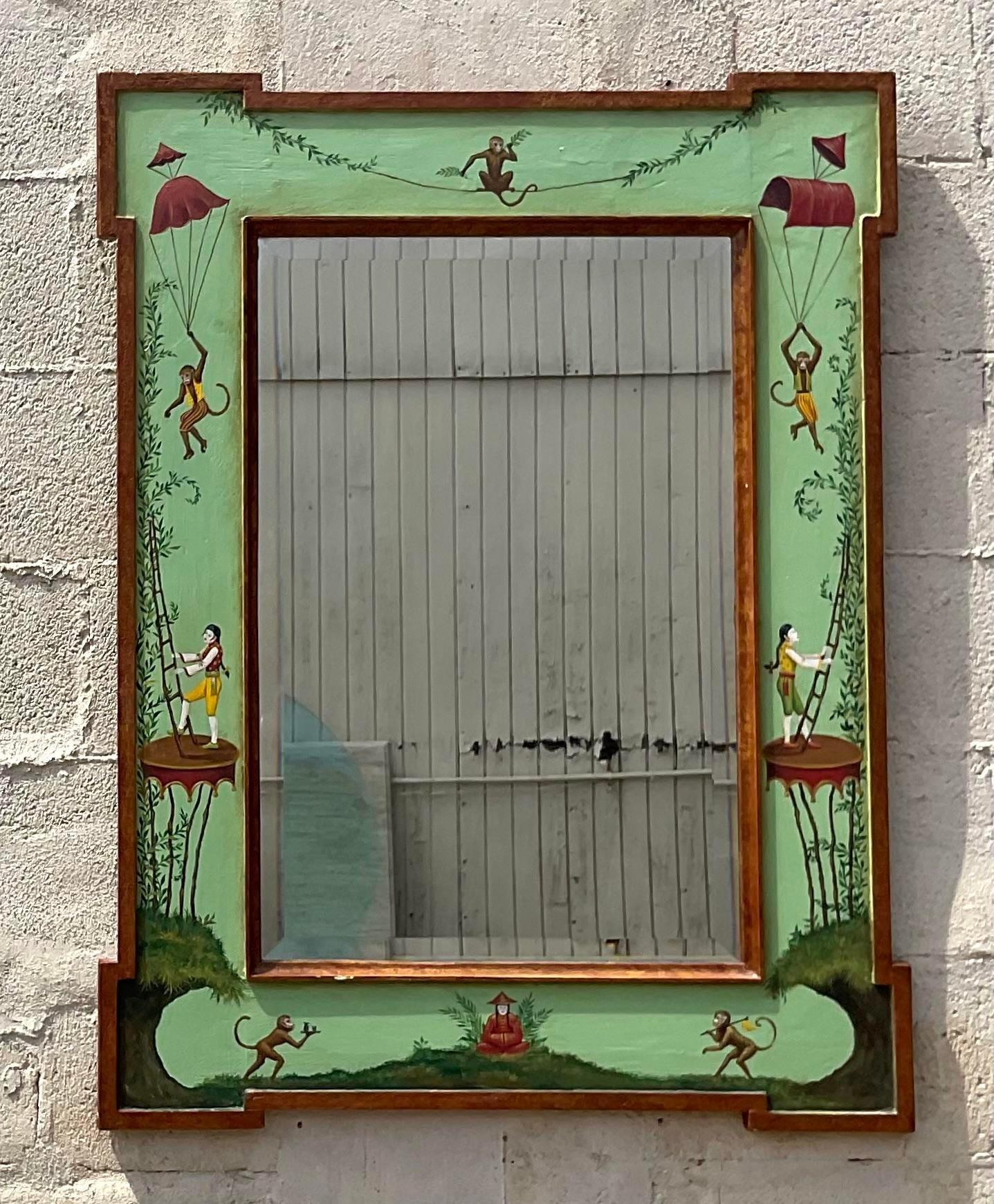 Vintage Regency Hand Painted Circus Mirror For Sale 1
