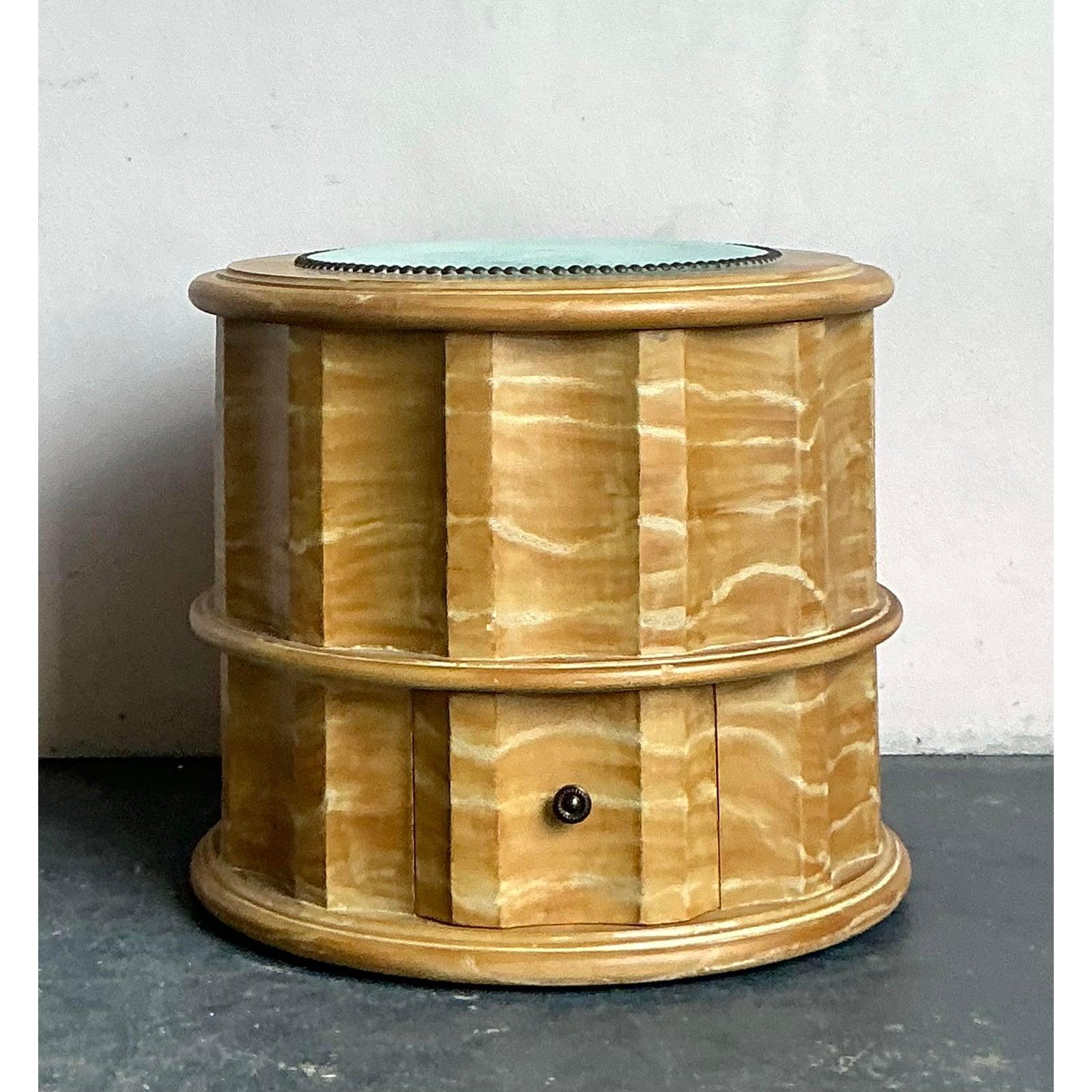 French Provincial Vintage Regency Hand Painted Column Low Stool For Sale