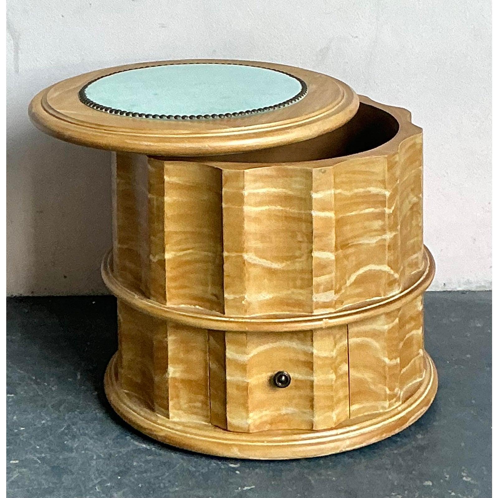 American Vintage Regency Hand Painted Column Low Stool For Sale
