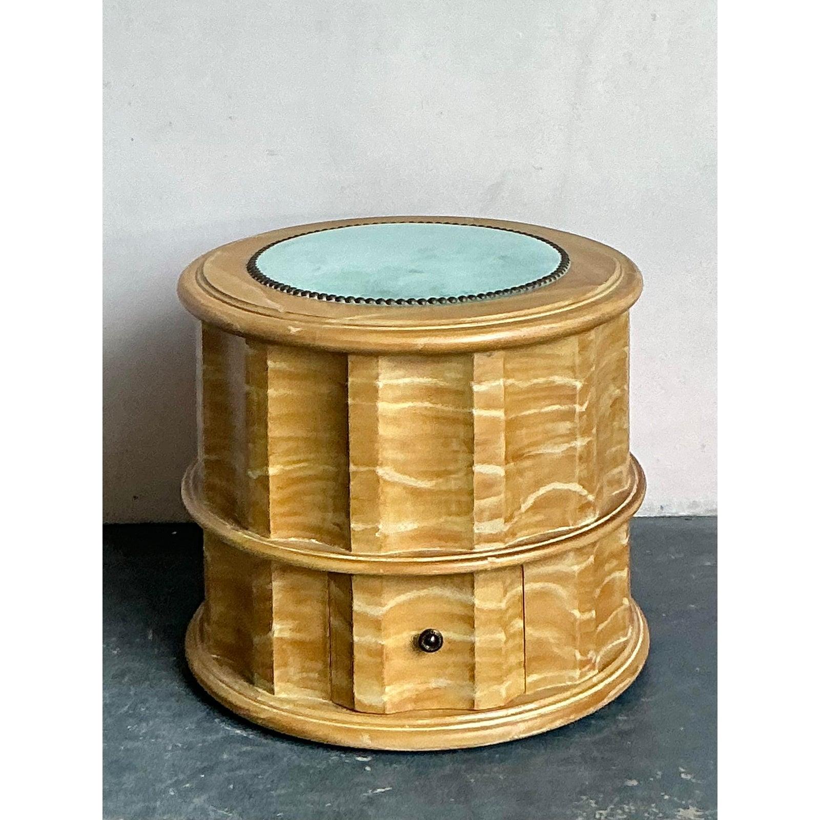 Vintage Regency Hand Painted Column Low Stool In Good Condition For Sale In West Palm Beach, FL