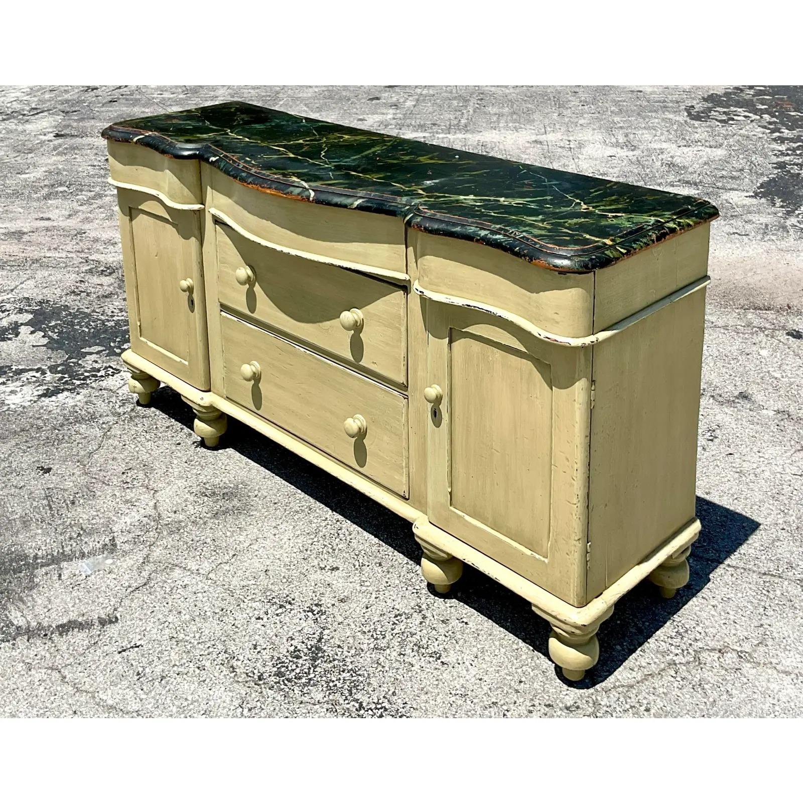 North American Vintage Regency Hand Painted Credenza For Sale