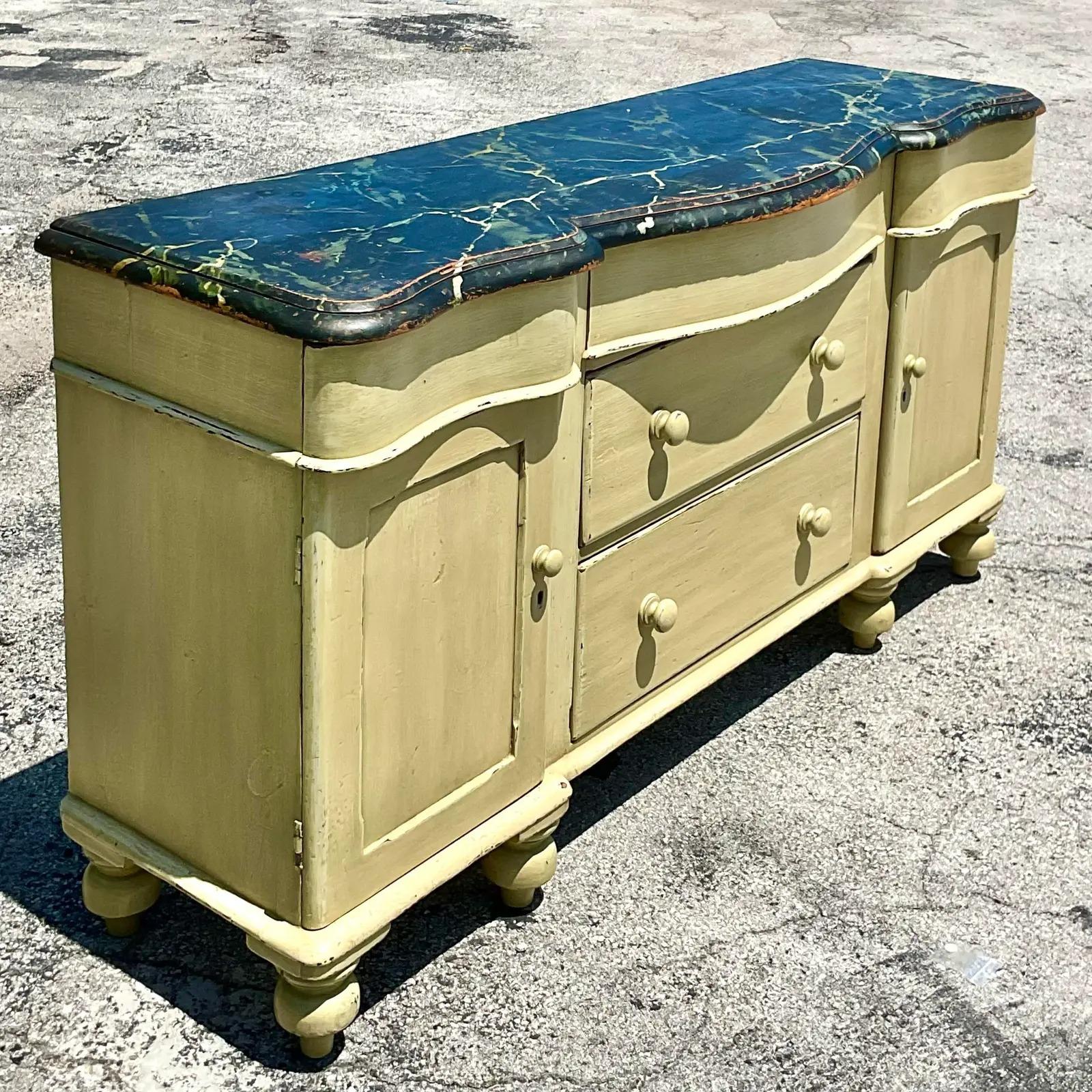Vintage Regency Hand Painted Credenza In Good Condition For Sale In west palm beach, FL