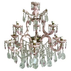 Lustre Vintage Regency peint à la main avec gouttes de cristal