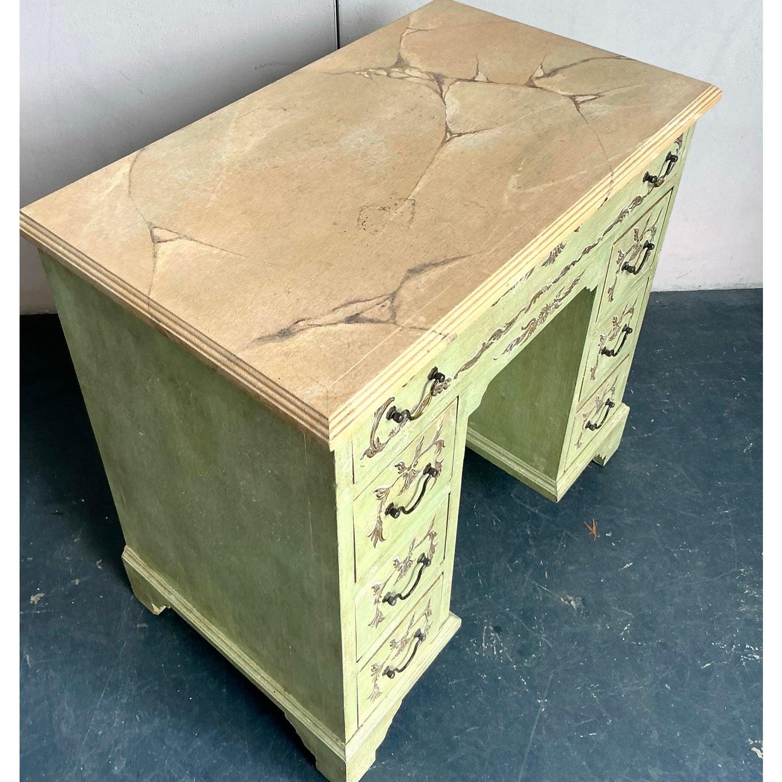 Stile provenzale Tavolino da toilette vintage Regency dipinto a mano in vendita