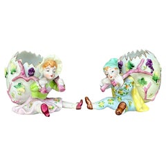 Vintage Regency Hand Painted Egg Figurines - Set of 2