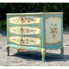Vintage Regency Hand Painted Floral Chest of Drawers