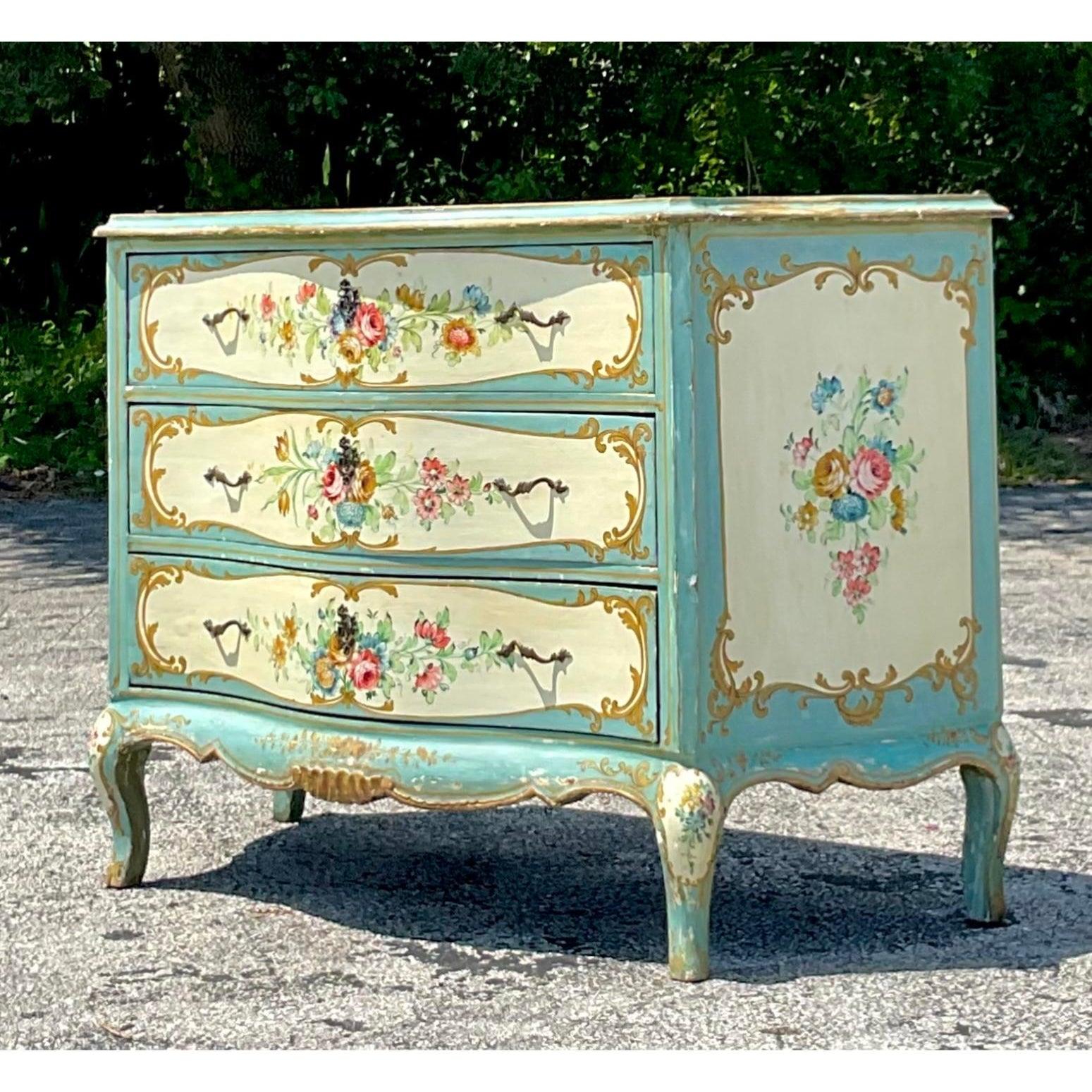 Vintage Regency Hand gemalt Floral Kommode von Schubladen (Italienisch) im Angebot