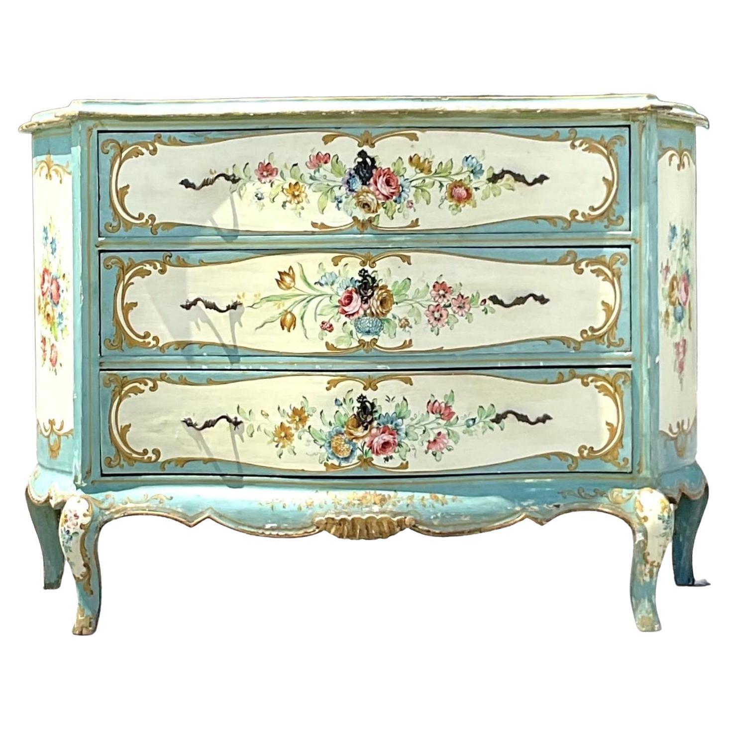 Vintage Regency Hand gemalt Floral Kommode von Schubladen im Angebot