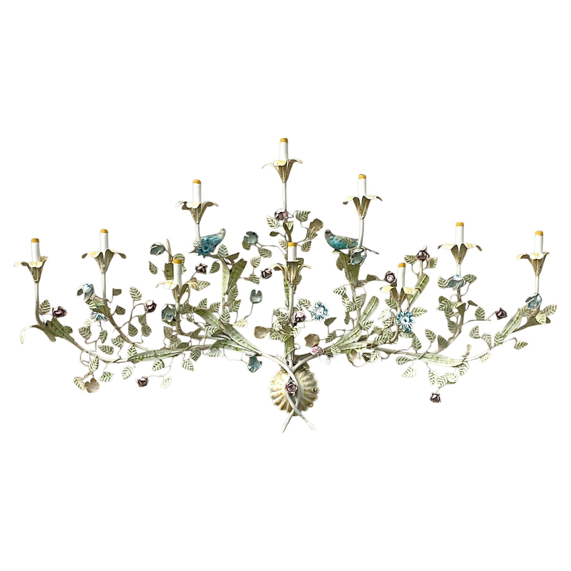 Vintage Regency Hand Painted Floral Wall Sconce For Sale