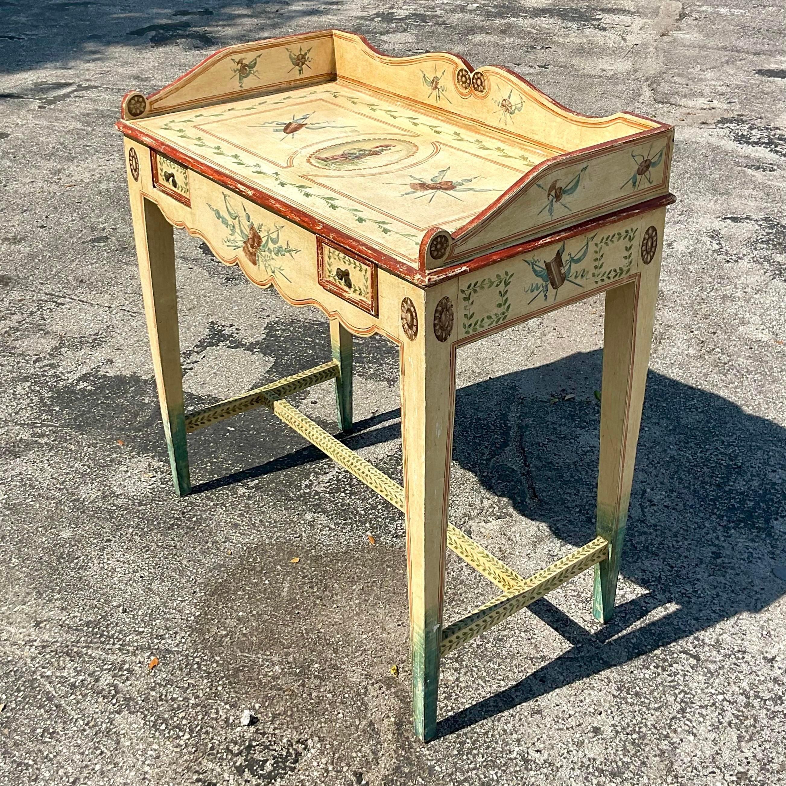 North American Vintage Regency Hand Painted Gladiator Writing Desk For Sale