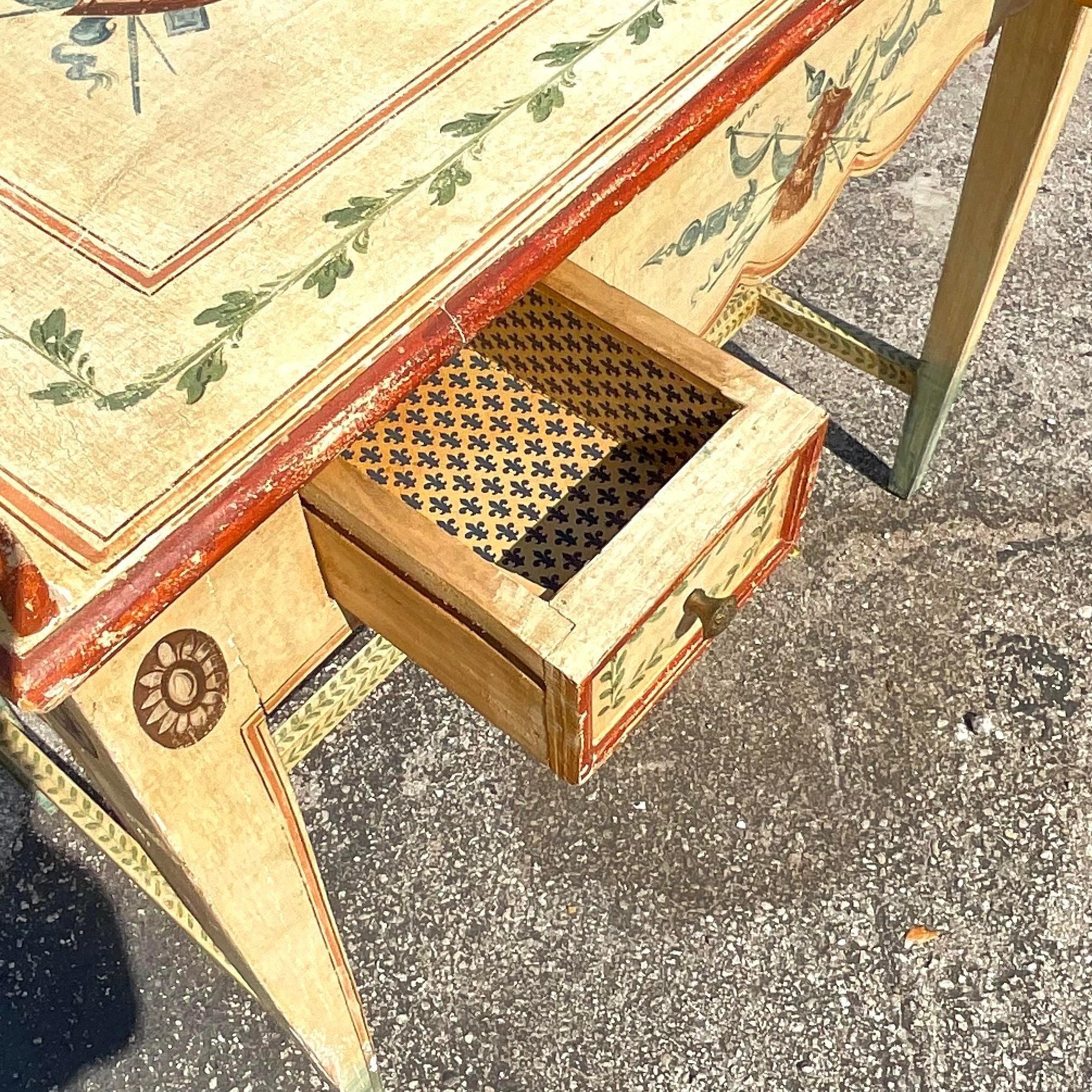 Vintage Regency Hand Painted Gladiator Writing Desk In Good Condition For Sale In west palm beach, FL