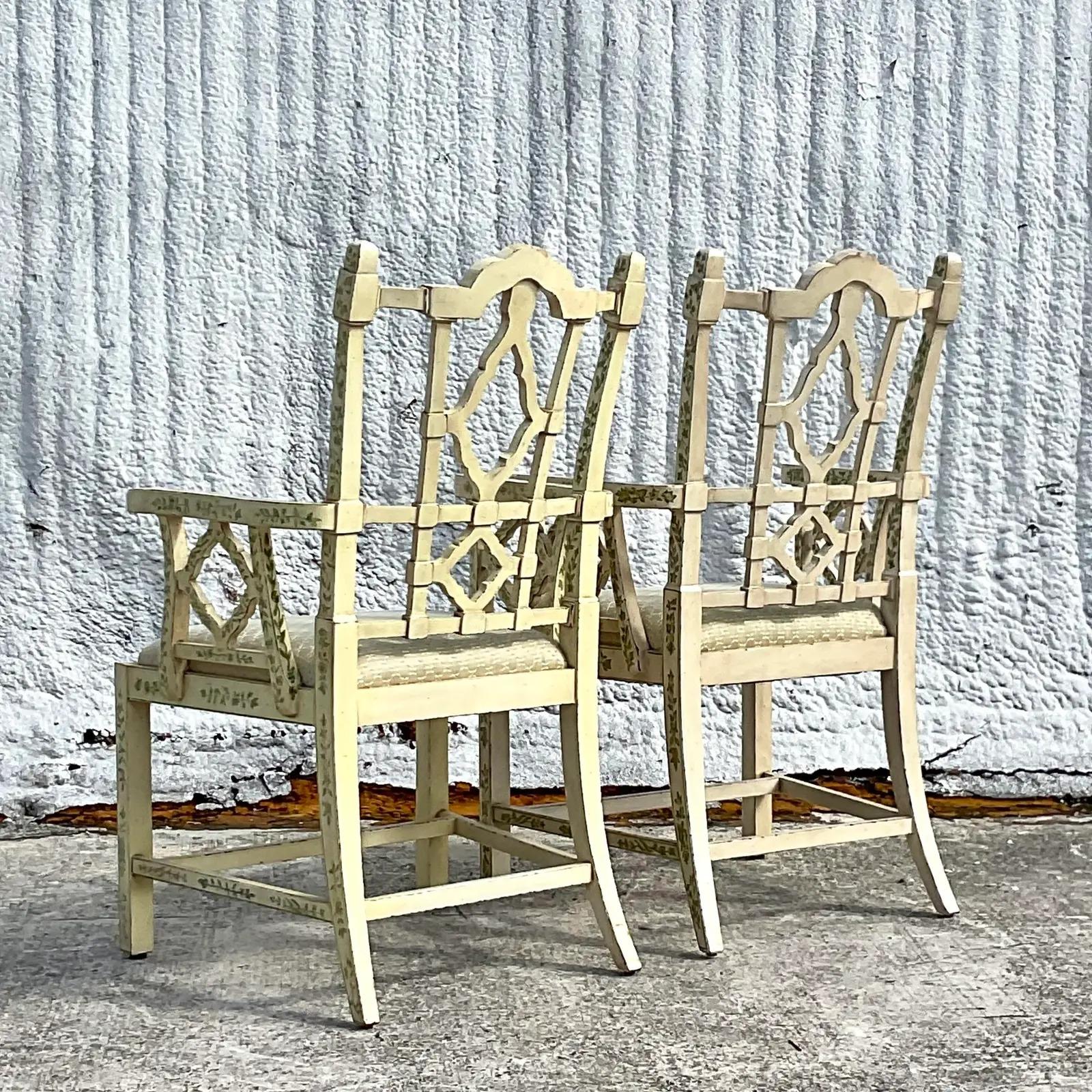 Vintage Regency Hand Painted LaBarge Arm Chairs - a Pair 5