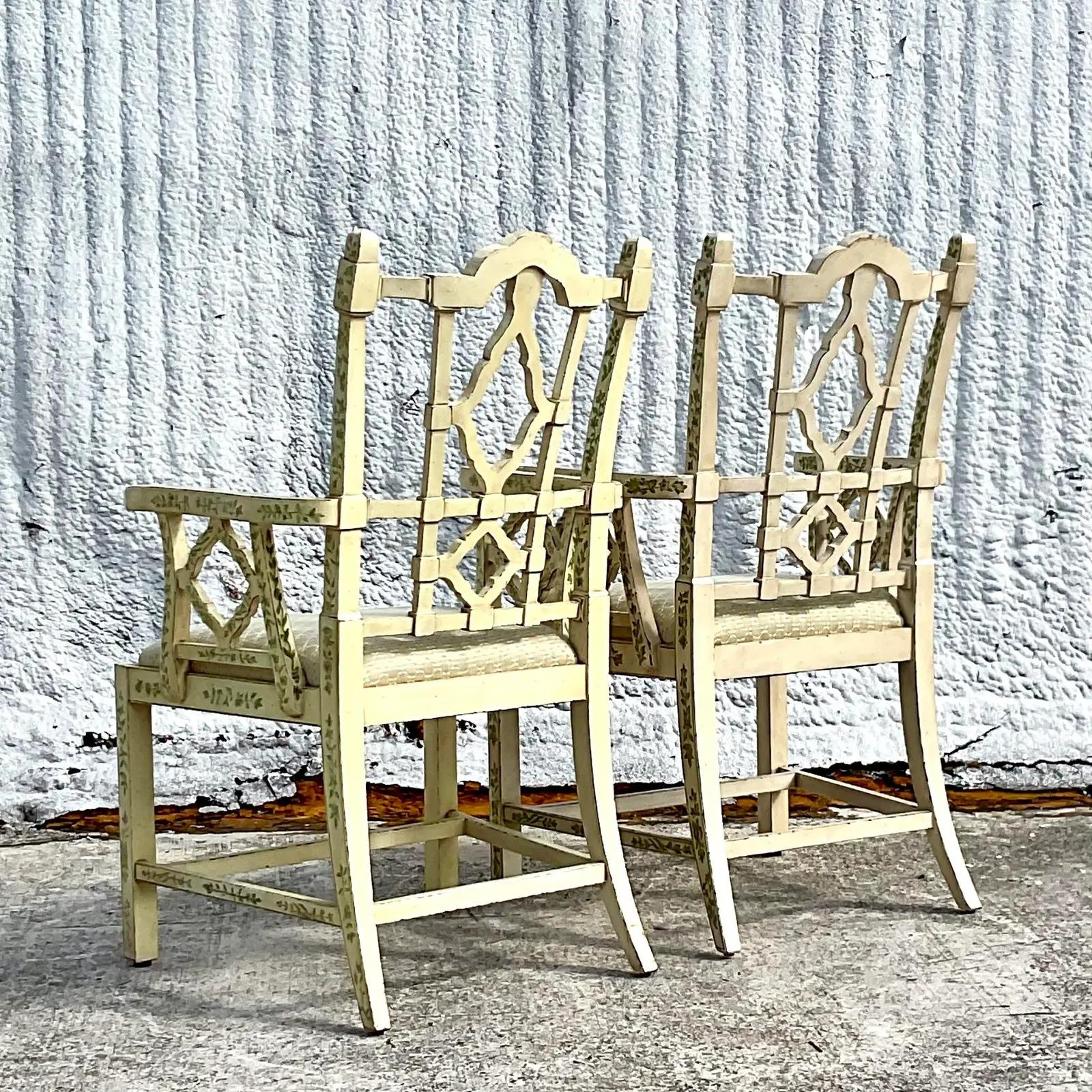 Vintage Regency Hand Painted LaBarge Arm Chairs - a Pair 4