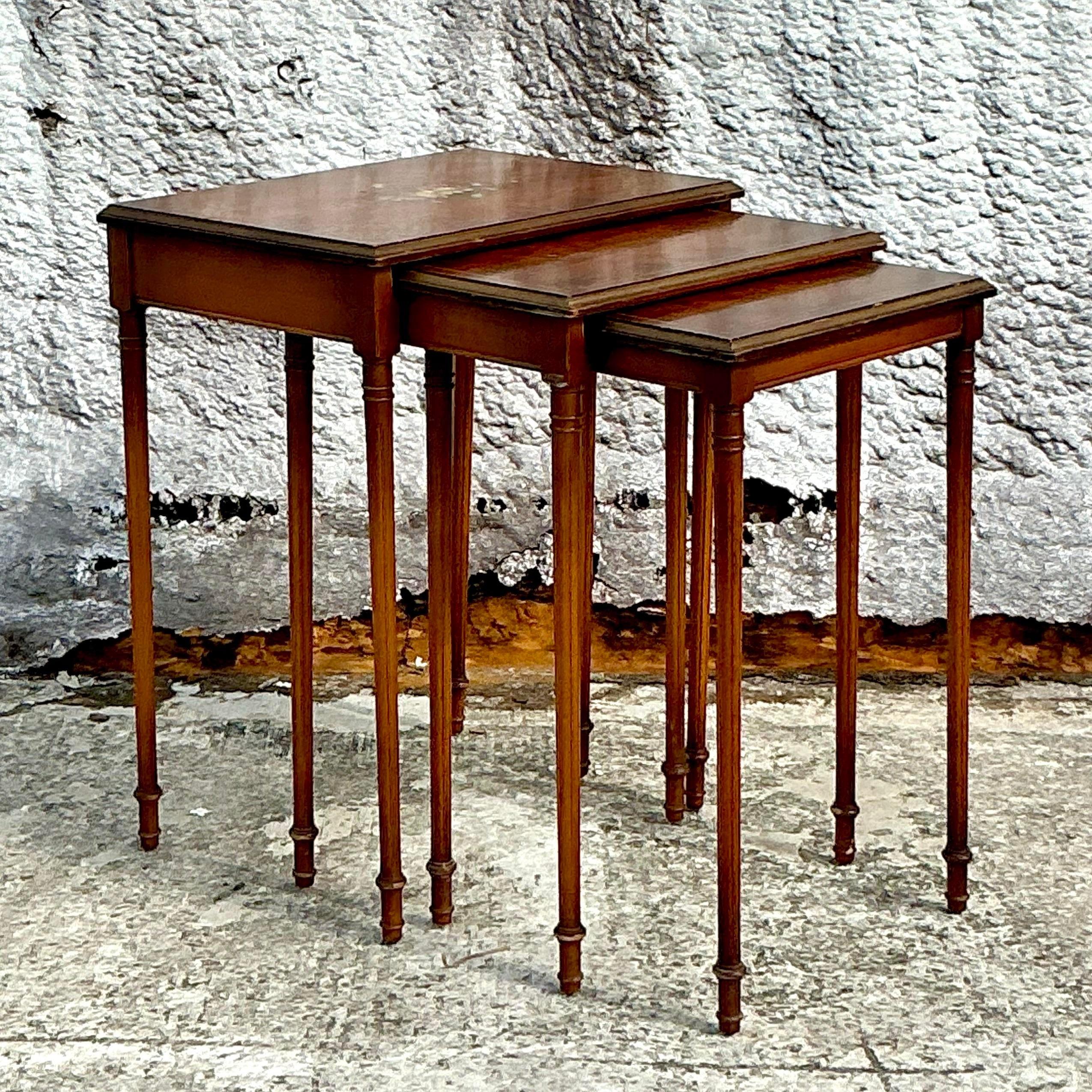 American Vintage Regency Hand Painted Nesting Tables - Set of 3 For Sale