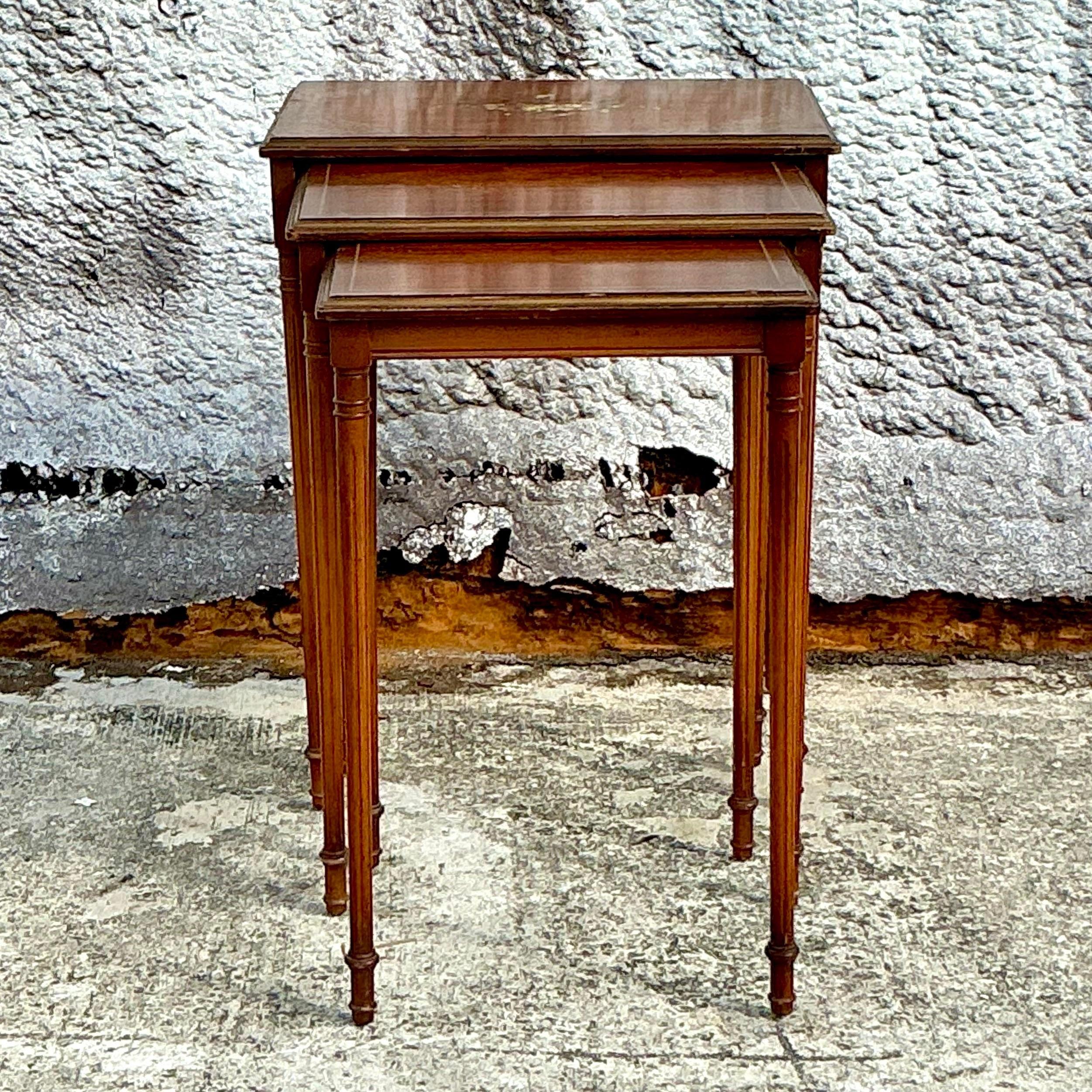 20th Century Vintage Regency Hand Painted Nesting Tables - Set of 3 For Sale