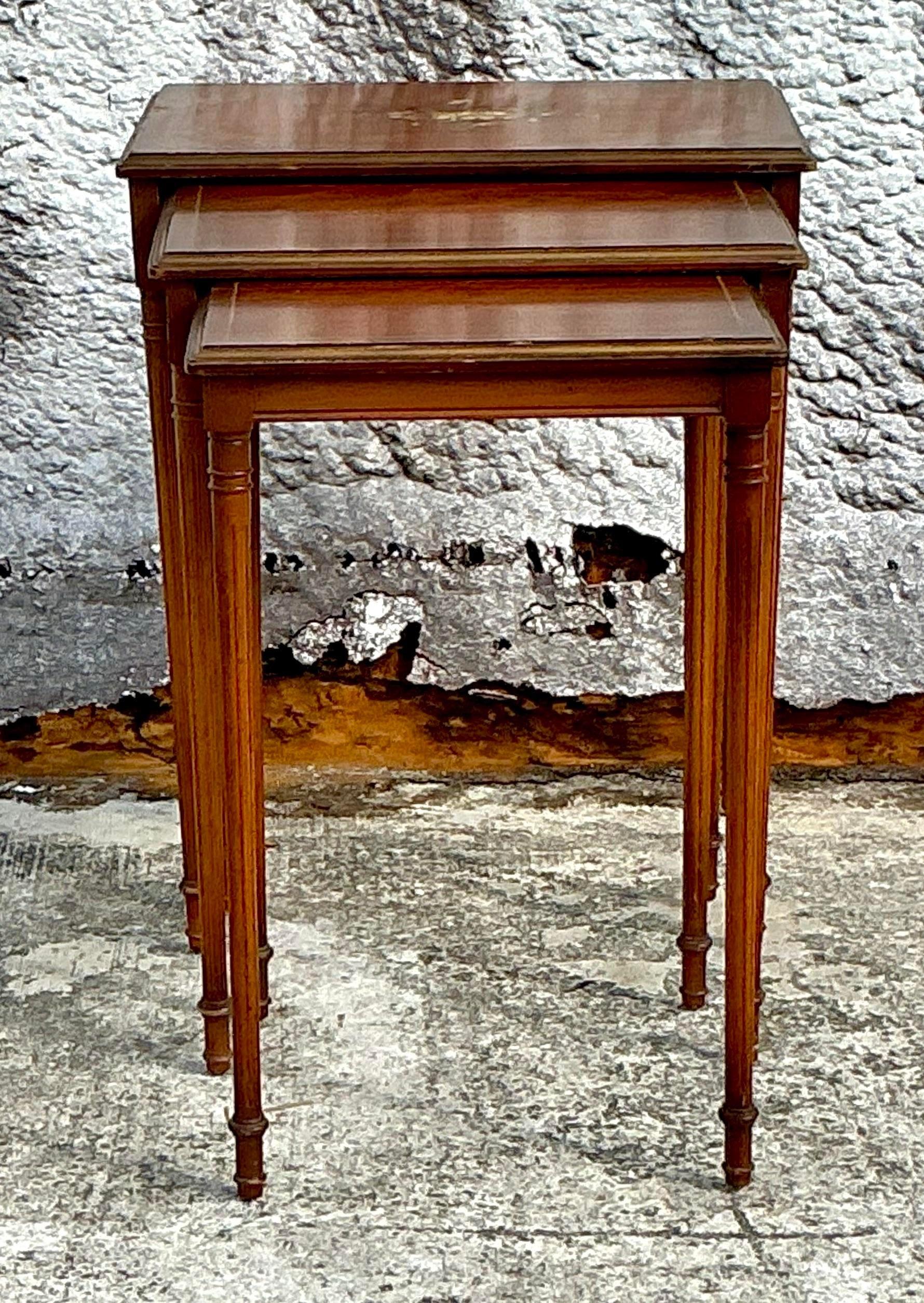 Vintage Regency Hand Painted Nesting Tables - Set of 3 For Sale 1