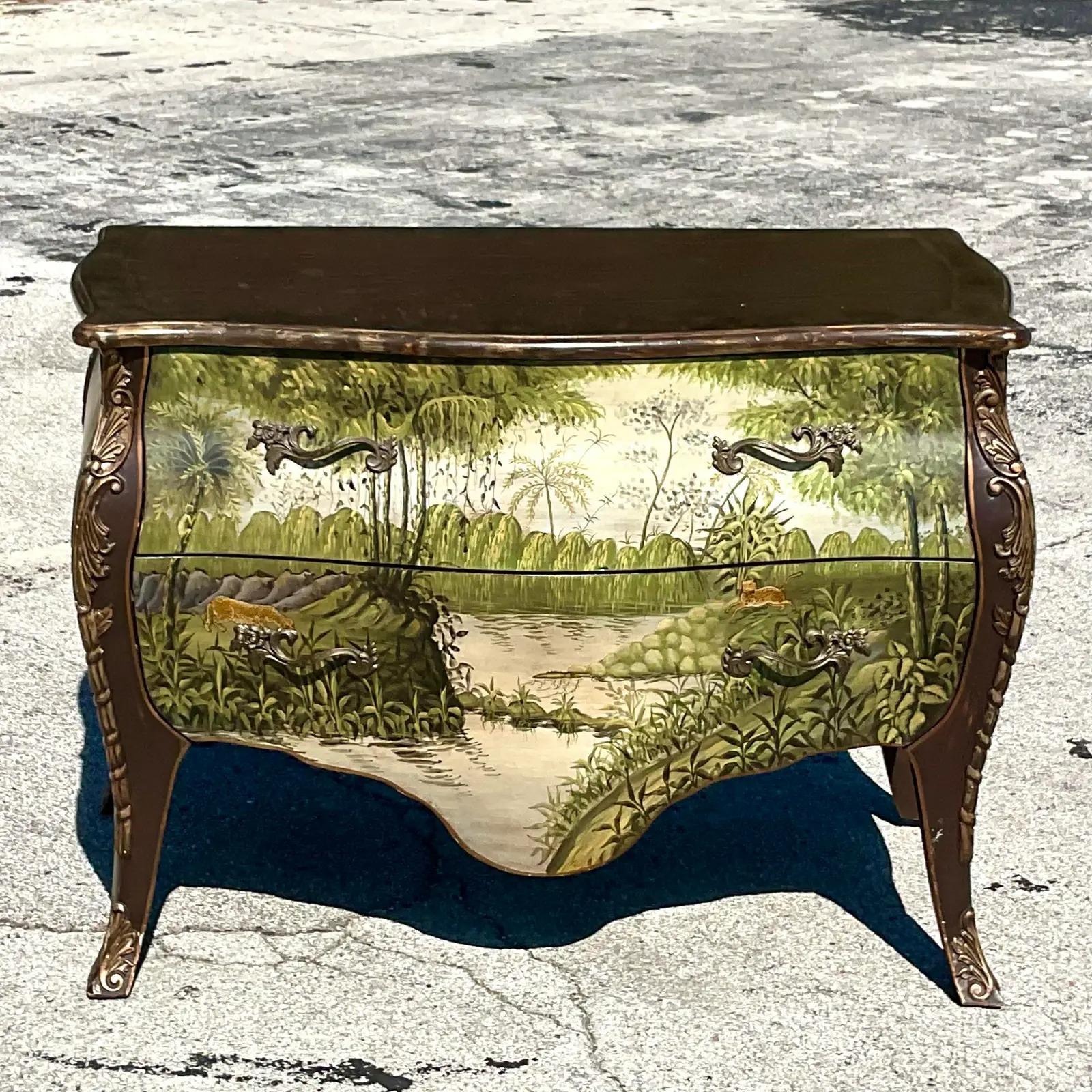 Vintage Regency Hand Painted Safari Bombe Chest In Good Condition In West Palm Beach, FL
