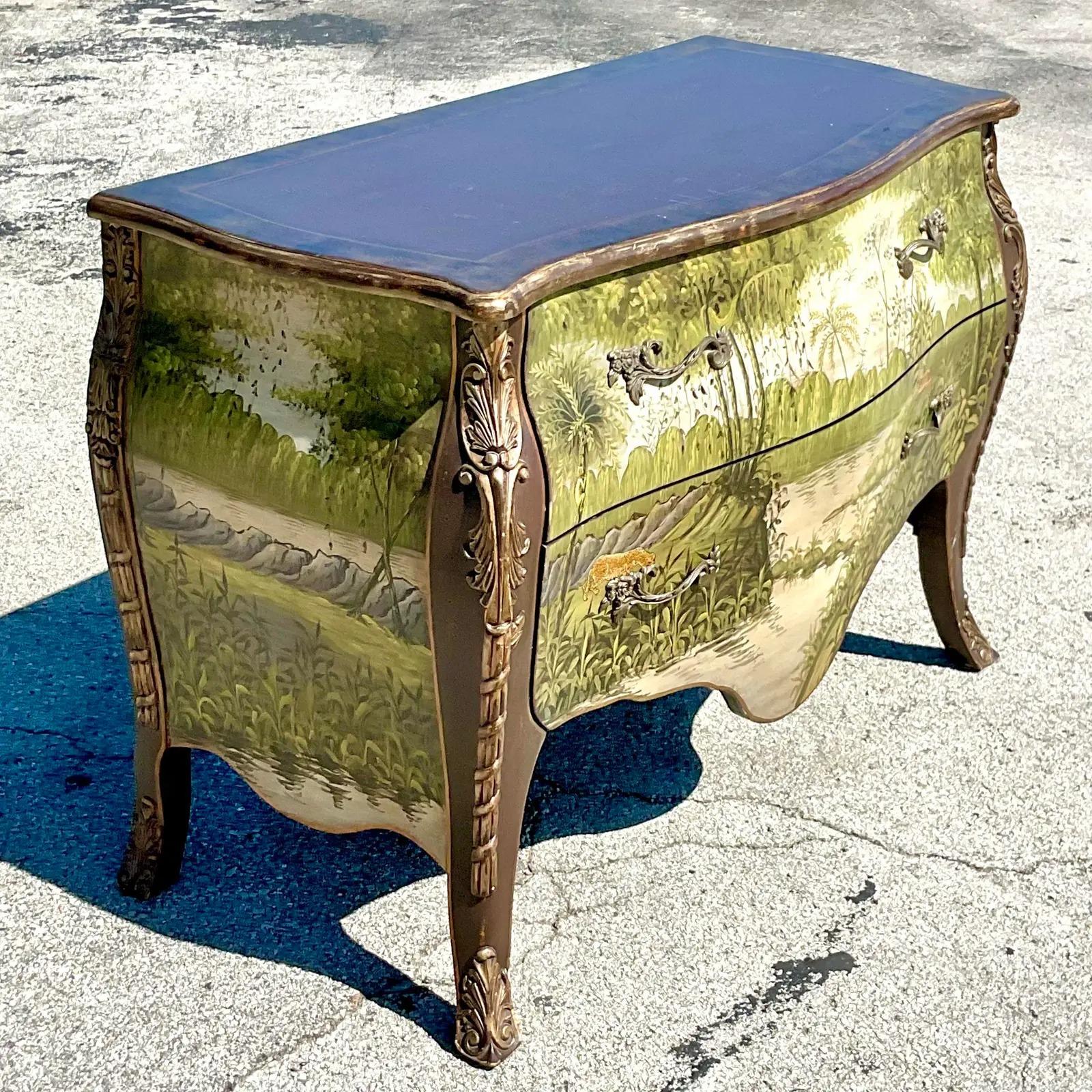 20th Century Vintage Regency Hand Painted Safari Bombe Chest