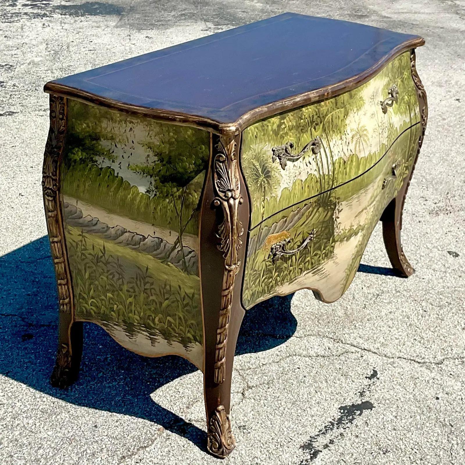 Vintage Regency Hand Painted Safari Bombe Chest 1