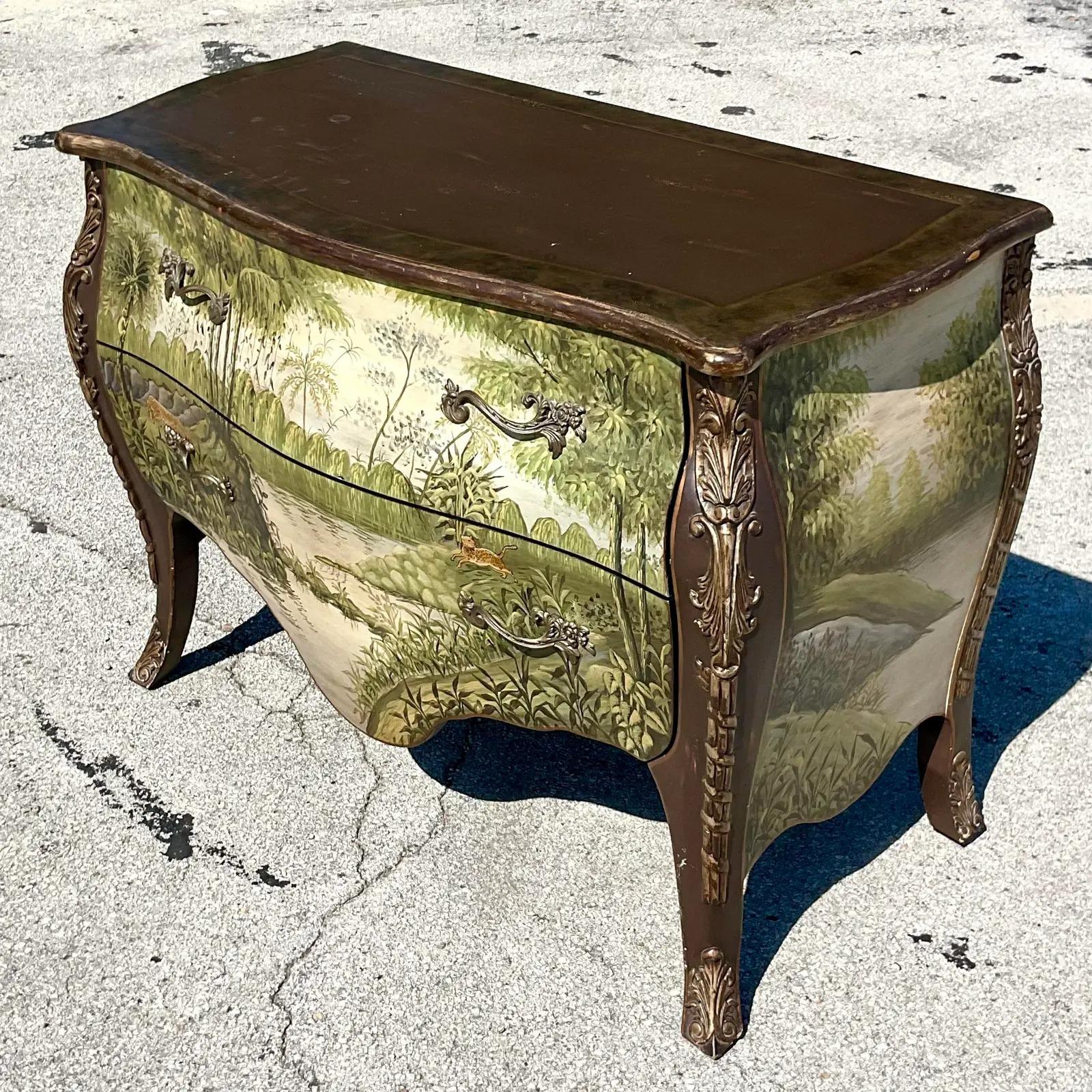 Vintage Regency Hand Painted Safari Bombe Chest 2