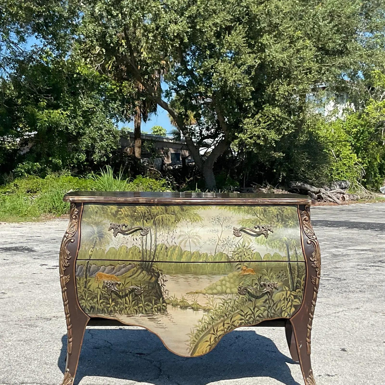 Vintage Regency Hand Painted Safari Bombe Chest 3