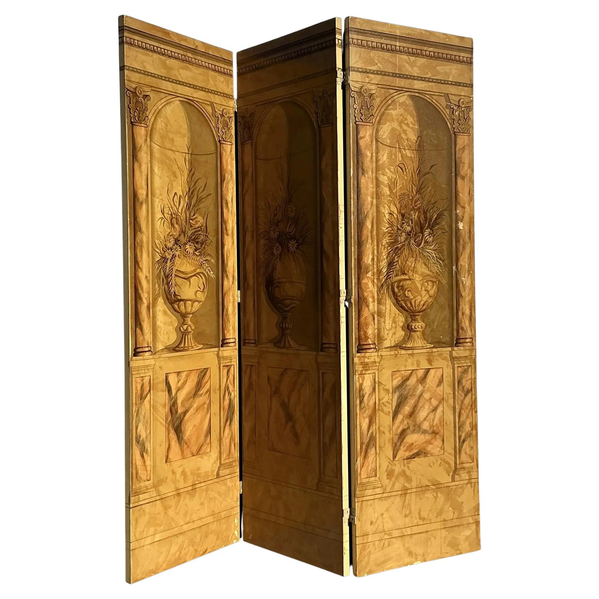 Vintage Regency Hand Painted Screen