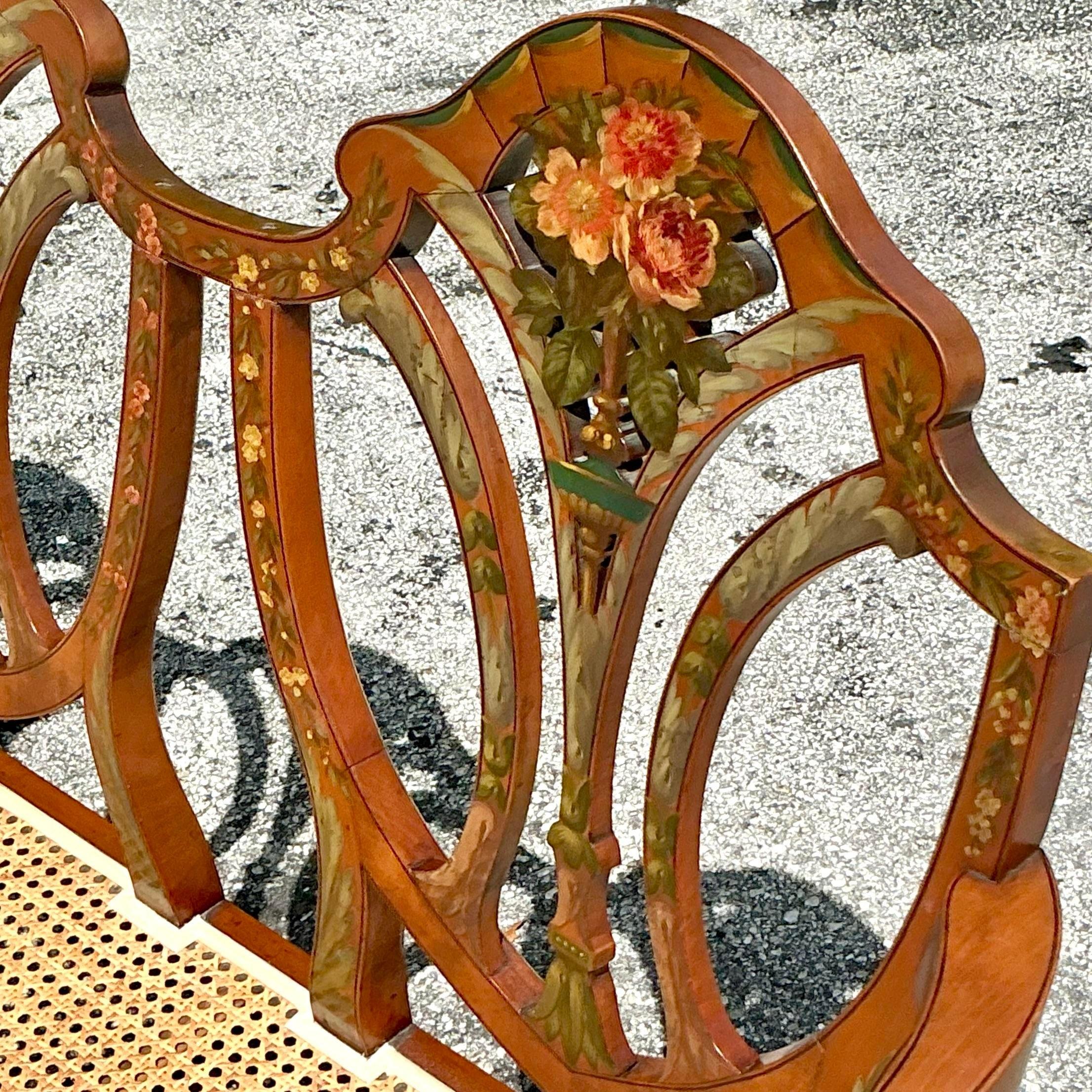 Tissu d'ameublement Banc vintage Regency peint à la main en bois de citronnier Sheraton en vente