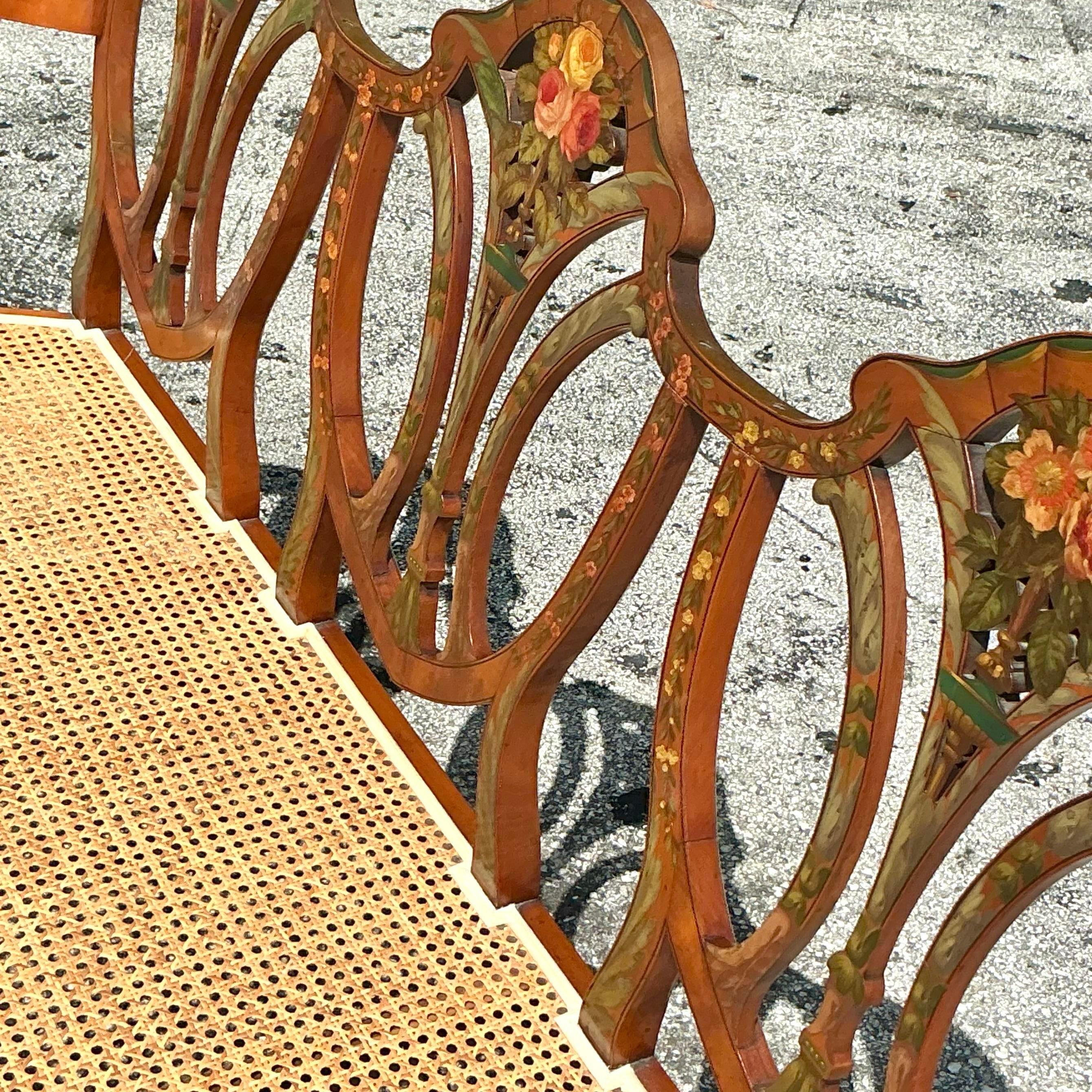 Banc vintage Regency peint à la main en bois de citronnier Sheraton en vente 3