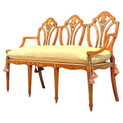 Panchina vintage Regency dipinta a mano in legno satinato Sheraton