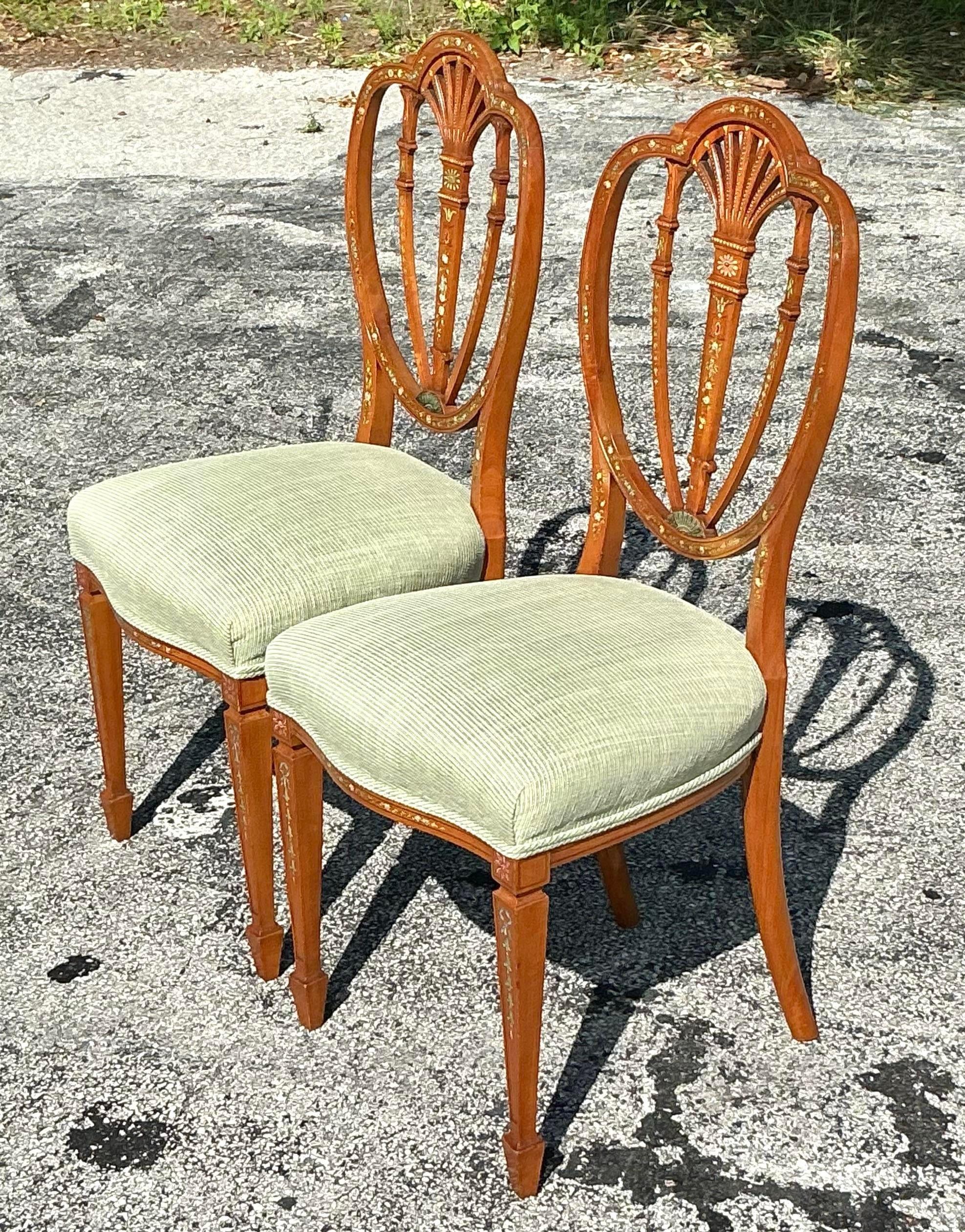 Vintage Regency Hand Painted Shield Back Chair - a Pair For Sale at 1stDibs