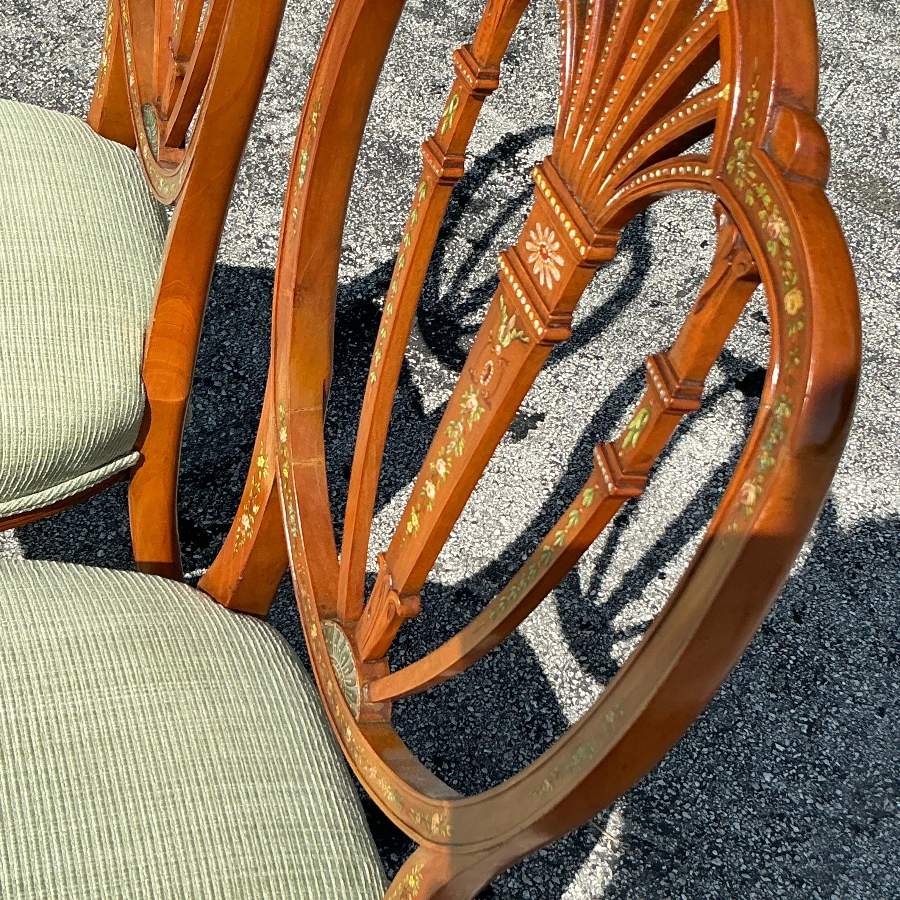 Vintage Regency Hand Painted Shield Back Chair - a Pair For Sale at 1stDibs