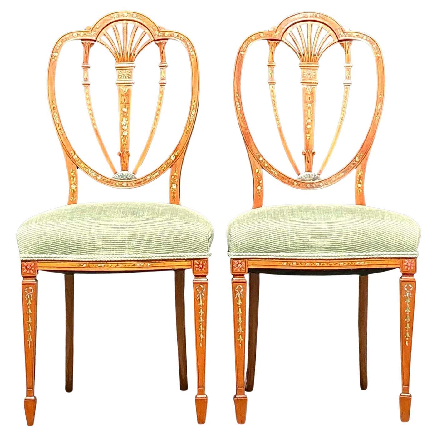 Vintage Regency Hand Painted Shield Back Chair - a Pair For Sale at 1stDibs