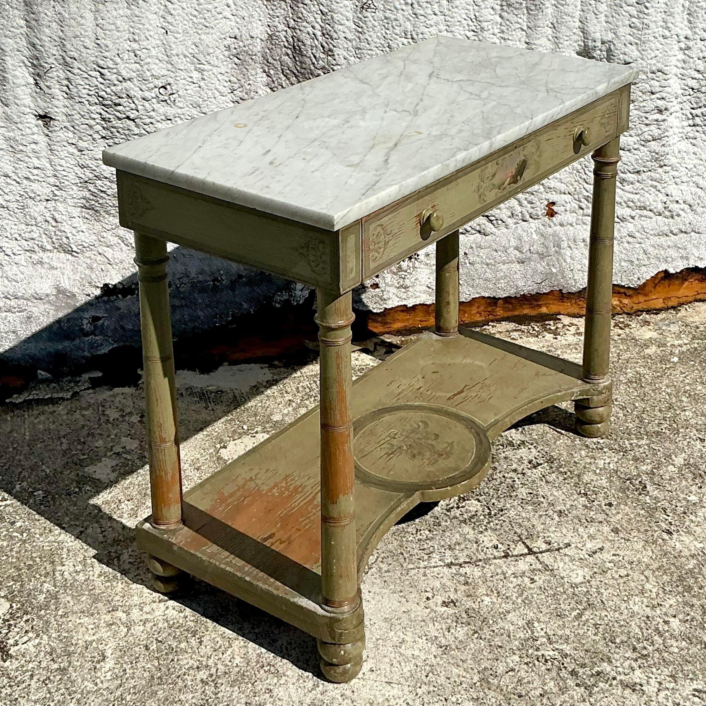 Vintage Regency Hand Painted Stone Top Table For Sale 5