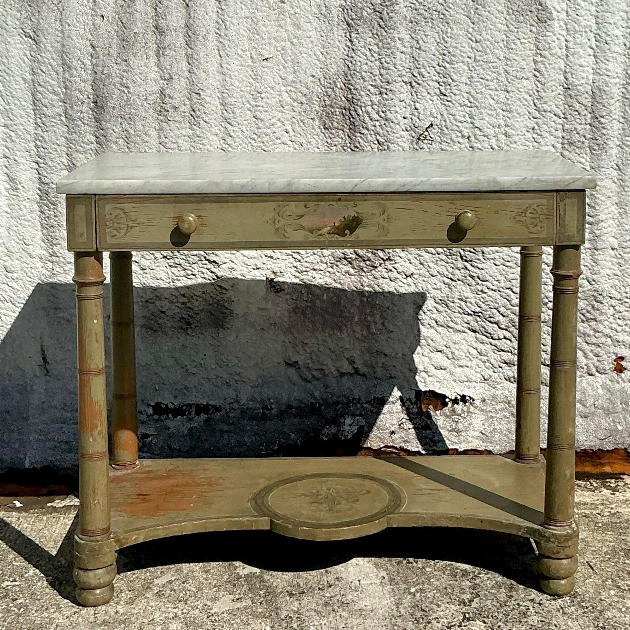 Vintage Regency Hand Painted Stone Top Table For Sale 1