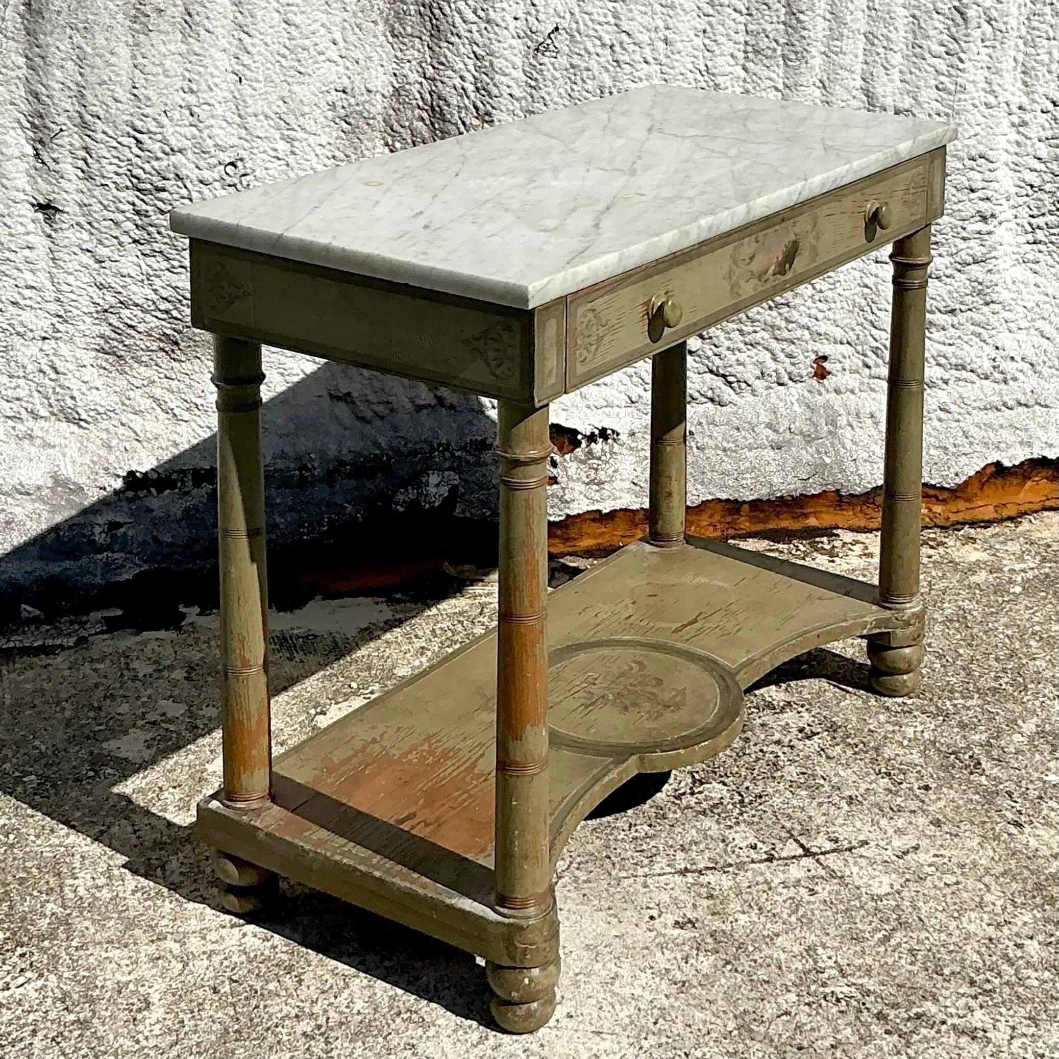 Vintage Regency Hand Painted Stone Top Table For Sale 3