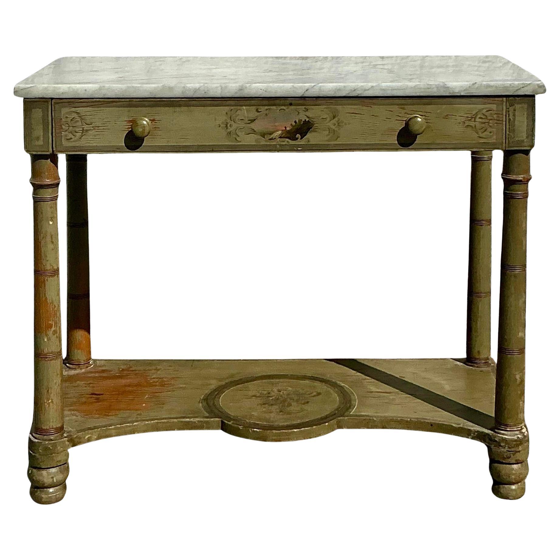 Vintage Regency Hand Painted Stone Top Table For Sale