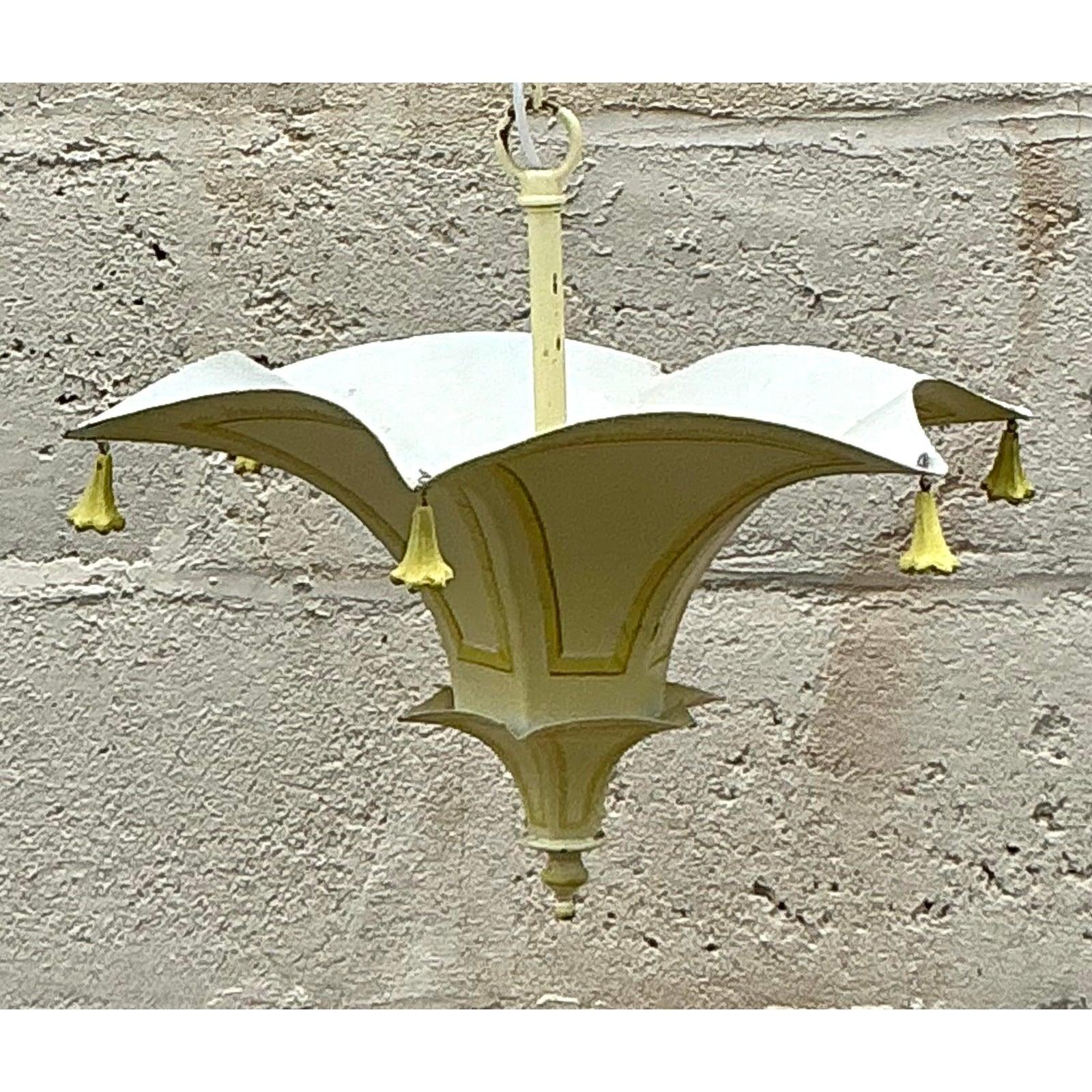 American Vintage Regency Hand Painted Tole Pagoda Pendant For Sale