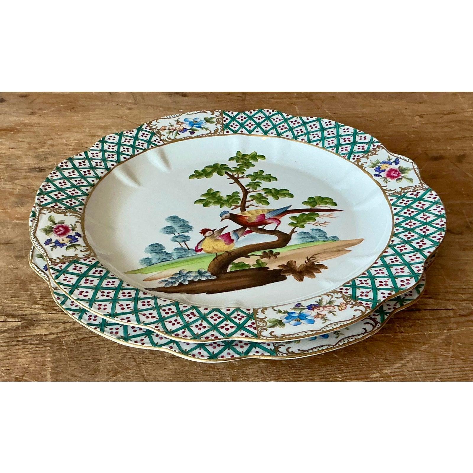 American Vintage Regency Hand Painted Trellis Plates - A Pair For Sale