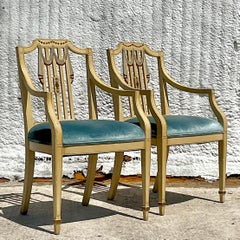 Vintage Regency Hand Painted Tromp L’oiel Swag Arm Chairs, a Pair