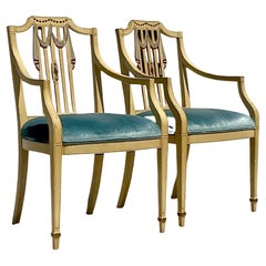 Vintage Regency Hand Painted Tromp L’oiel Swag Arm Chairs, a Pair