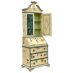 Vintage Regency Hand Painted Trompe L’oiel Secretary Desk