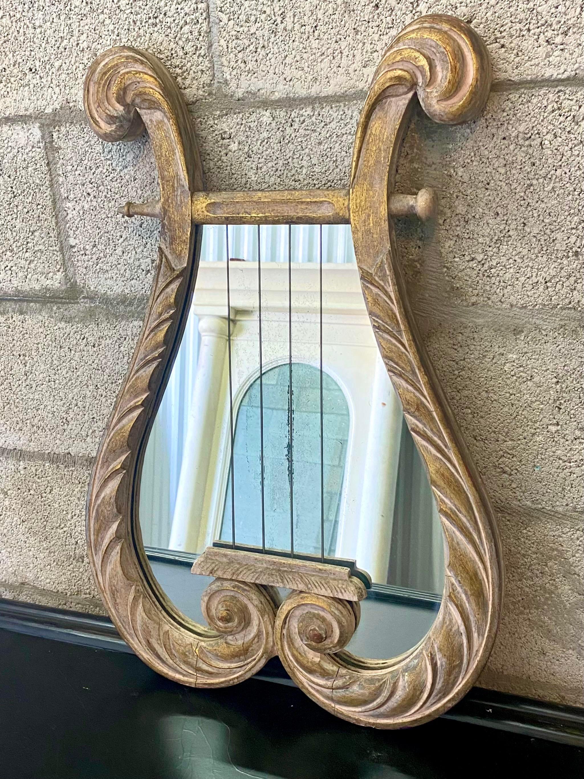 Mid-Century Modern Vintage Regency Harp Wall Mirror