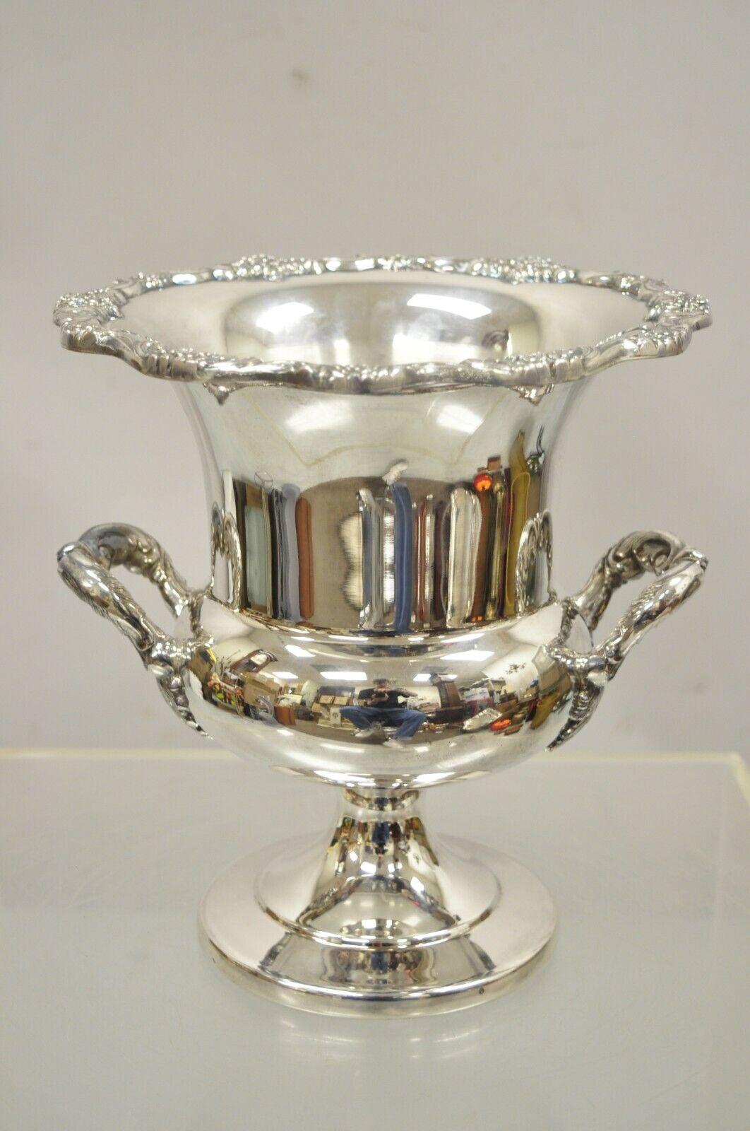 Vintage Regency Heavy Silver Plate Twin Handle Trophy Cup Champagne Ice Bucket 4