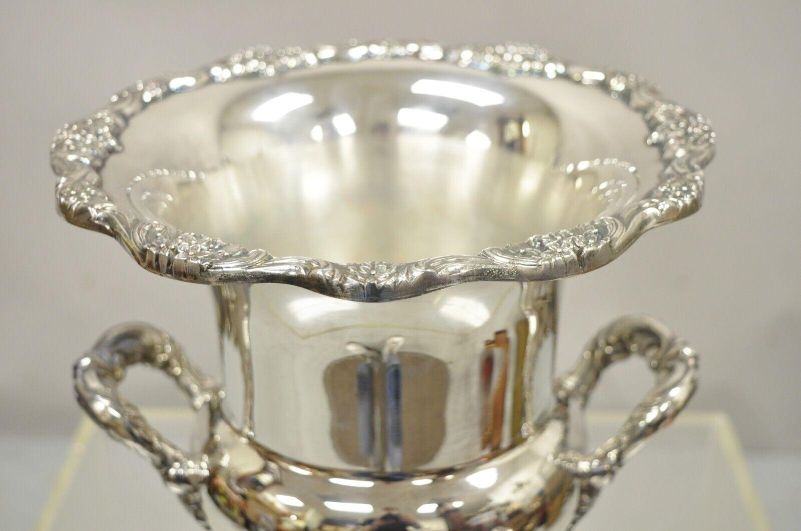 Vintage Regency Heavy Silver Plate Twin Handle Trophy Cup Champagne Ice Bucket In Good Condition In Philadelphia, PA