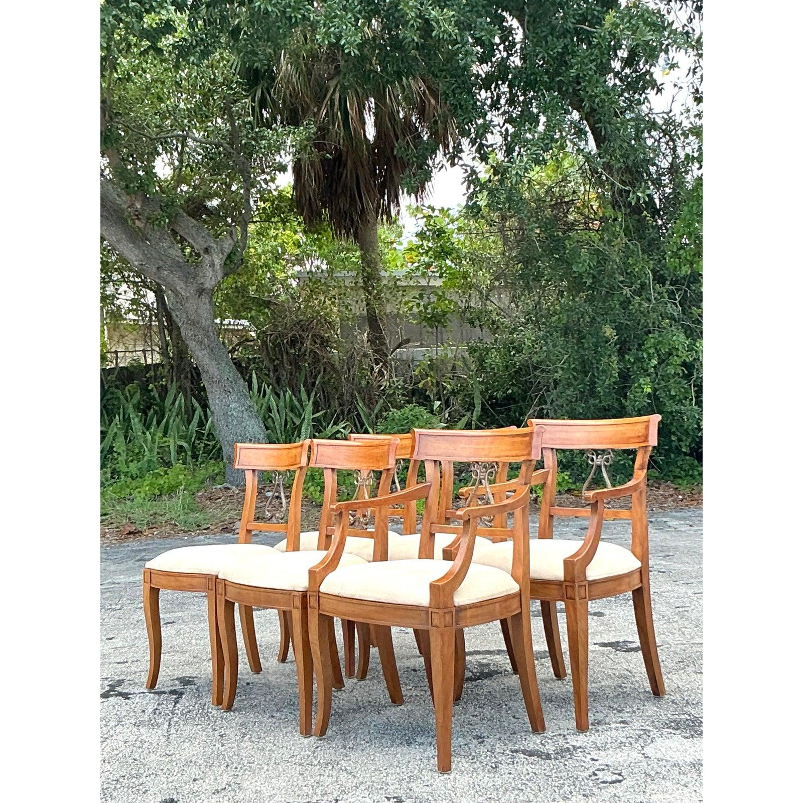 Americano Sedie da pranzo vintage Regency Henredon in ottone brunito Dolphin Klismos - Set di 6 in vendita