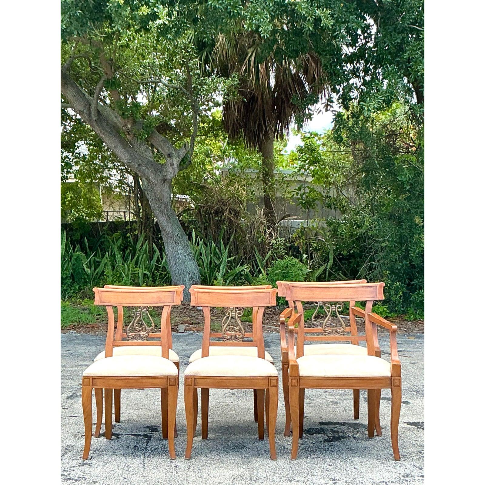 Sedie da pranzo vintage Regency Henredon in ottone brunito Dolphin Klismos - Set di 6 In condizioni buone in vendita a West Palm Beach, FL