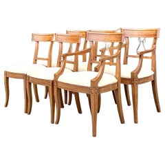 Vintage Regency Henredon Burnished Brass Dolphin Klismos Dining Chairs -Set of 6
