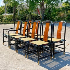 Vintage Regency Henredon Lacquered Mahogany and Cane Dining Chairs, Set of 8