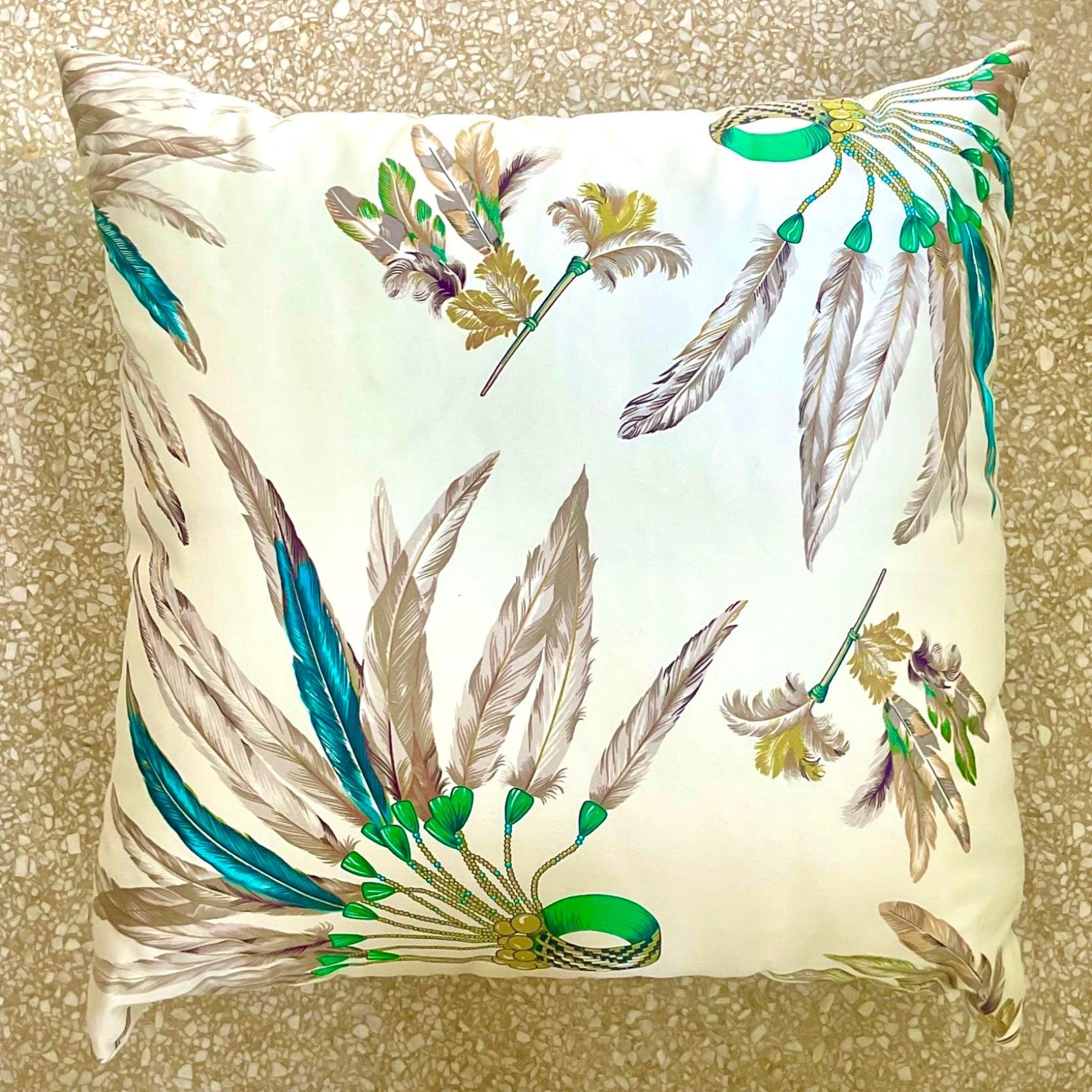 Mid-Century Modern Vintage Regency Hermes Printed Silk Throw Pillow